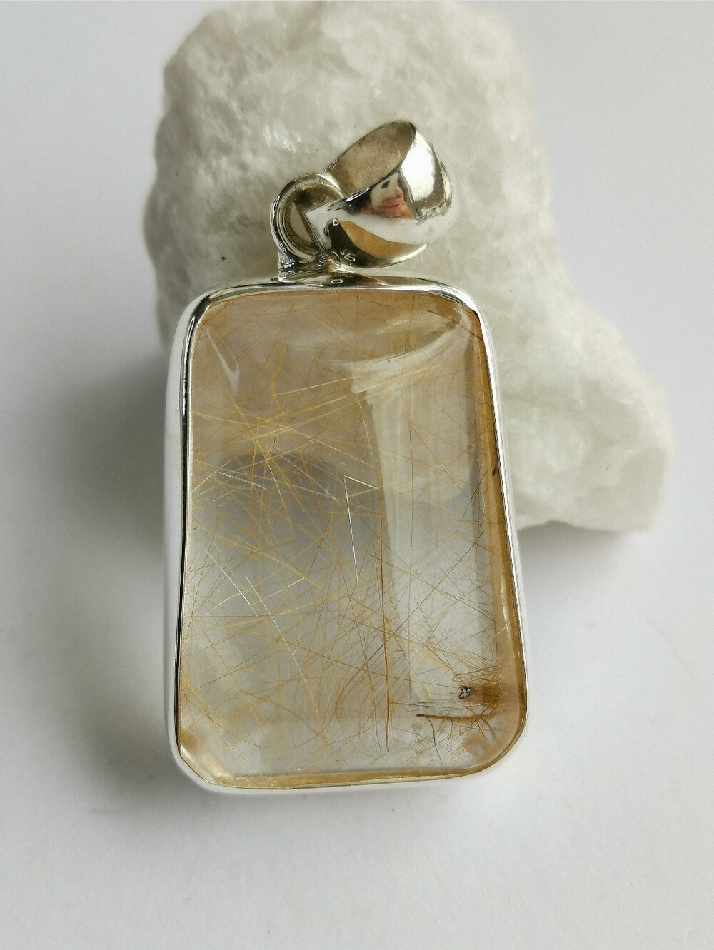 Golden Gold Needle Rutilated Quartz pendant Necklace 🆕